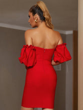 Robe bandage rouge à épaules dénudées et sans bretelles Olga